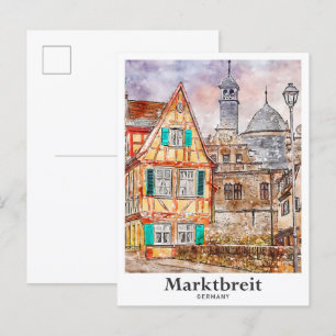 Marktbreit Duitsland Reizen Waterverf Hand geteken Briefkaart