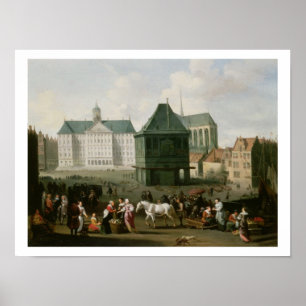 Marktscène voor het Dam-paleis in Amsterdam Poster