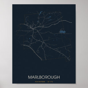 Marlborough New Hampshire Plan de rue Poster (Nuit