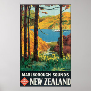 Marlborough Sound, New Zealand Travel Poster