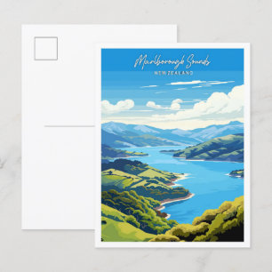 Marlborough Sounds Travel Illustration Briefkaart