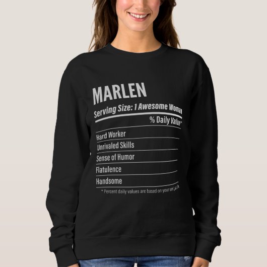Marlen  Nutritional Facts Serving Size Calories Trui (Voorkant)