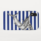 Marlin Fish Chrome on Nautical Stripes Case-Mate iPhone Case (Achterkant (horizontaal))