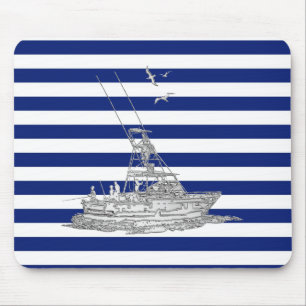 Marlin Fishing Chrome on Navy Stripes Muismat