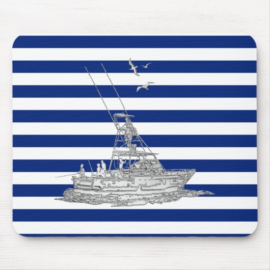 Marlin Fishing Chrome on Navy Stripes Muismat (Voorkant)