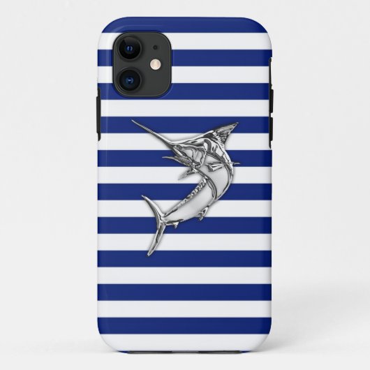 Marlin Szwaardvis Chrome on Nautical Stripes Case-Mate iPhone Case (Achterkant)