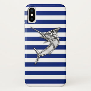 Marlin Szwaardvis Chrome on Nautical Stripes iPhone X Hoesje
