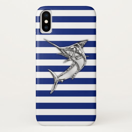 Marlin Szwaardvis Chrome on Nautical Stripes Case-Mate iPhone Case (Achterkant)