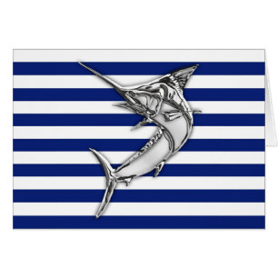 Marlin Szwaardvis Chrome Style op Nautical Stripes