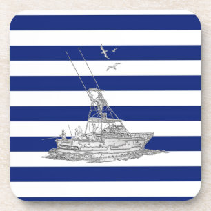 Marlin Vist Chrome over Nautical Stripes Bier Onderzetter