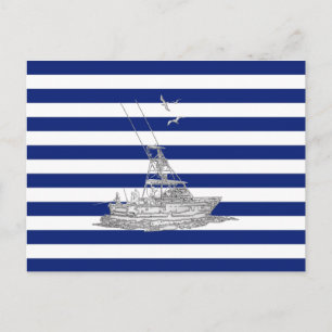Marlin Vist Chrome over Nautical Stripes Briefkaart