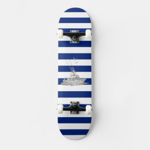 Marlin Vist Chrome over Nautical Stripes Skateboard