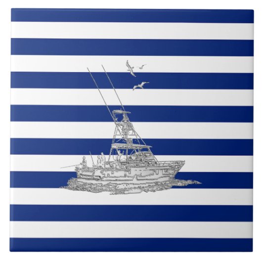 Marlin Vist Chrome over Nautical Stripes Tegeltje (Voorkant)