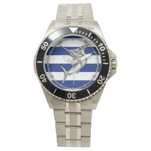 Marlin zwaardvis op Noordblauwe strepen Horloge