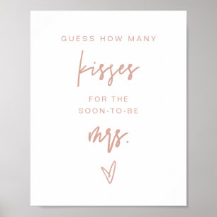 MARLO Blush Roze Hoeveel Kusjes Bruidsfeest Spel Poster