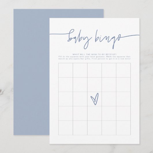 MARLO Boho Dusty Blue Baby shower Bingo Carte de j (Devant / Derrière)