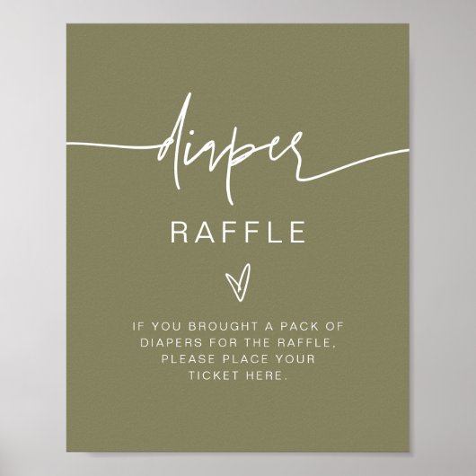 MARLO Boho Olive Green Diaper Raffle Game Sign Poster (Voorkant)