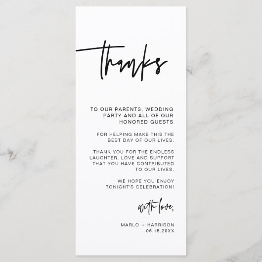 MARLO - Contemmodern weddenschap - Bedankt Menu (Voorkant)
