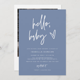MARLO Modern Boho Dusty Blue Baby shower Kaart