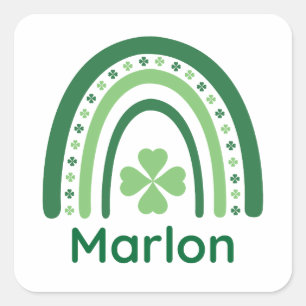 Marlon Name Clover Boho Rainbow Vierkante Sticker