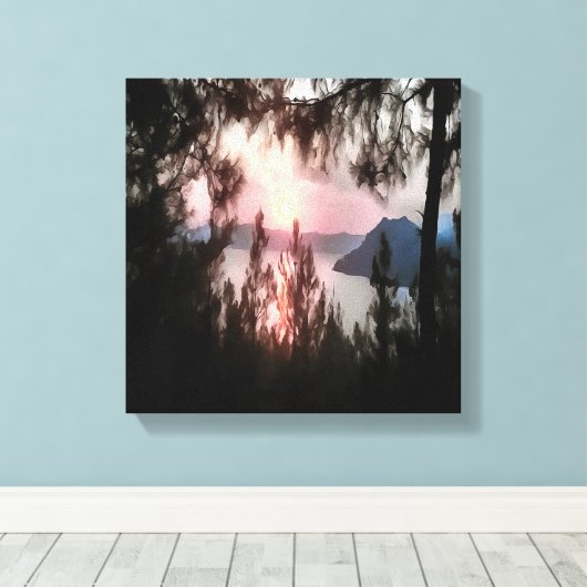 Marmaris Sunset omgevormd door palmbomen Canvas Afdruk (Insitu (Houten vloer))
