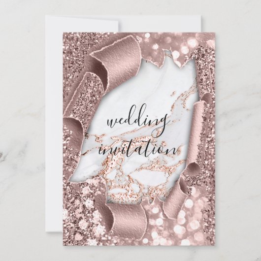 Marmer 3D Roos Gold Wedding Glitter Uitnodiging (Voorkant)