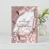 Marmer 3D Roos Gold Wedding Glitter Uitnodiging (Staand voorkant)