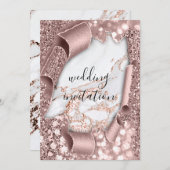 Marmer 3D Roos Gold Wedding Glitter Uitnodiging (Voorkant / Achterkant)