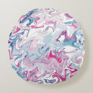 Marmer Abstract Roze en blauw Modern Liquid Rond Kussen