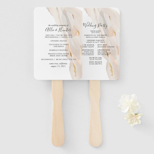 Marmer Abstracte bruiloft programma fan Handwaaier (Voorkant en achterkant)