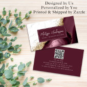 Marmer Agaat Bourgogne Gouden Glitter QR Code Visitekaartje