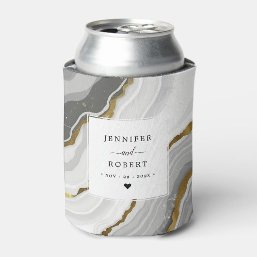 Marmer Agaat Goud Glitter Monogram Trouwnamen Blikjeskoeler (Blikje Voorkant)