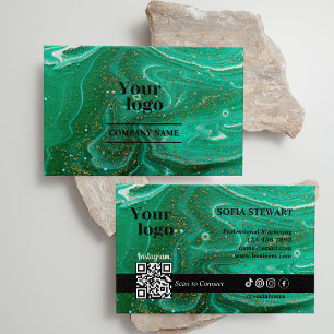 Marmer Agaat Groen Goud Glitter Instagram QR Code Visitekaartje