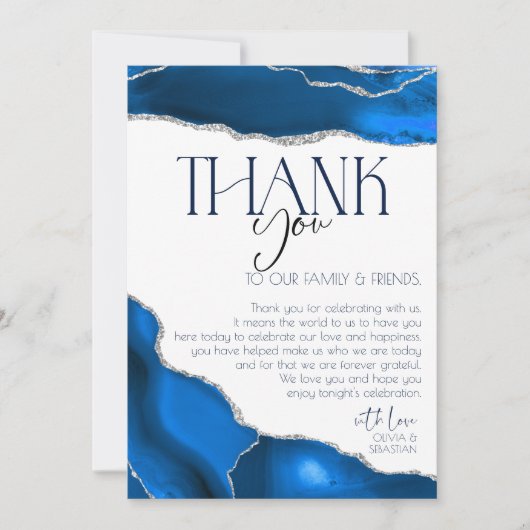 Marmer Agaat Koninklijke blauwe bruiloft Bedankkaart (Voorkant)
