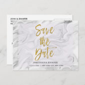 Marmer Bewaar de datum met Gold Folie Typografie Aankondigingskaart (Voorkant / Achterkant)