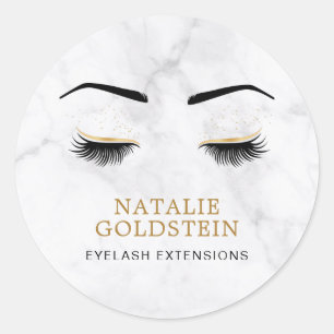 Marmer Black en Gold Lash en Brow Beauty Ronde Sticker