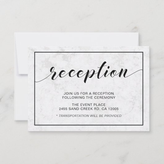 Marmer & Black Modern Typography Wedding Reception Kaart (Voorkant)