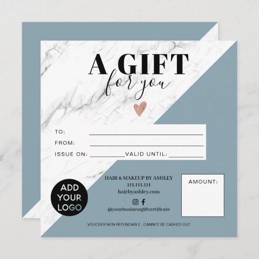 Marmer blue block square gift logo (Voorkant / Achterkant)