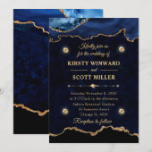 marmer Blue & Gold Glitter Agate Marble Wedding Kaart (Voorkant / Achterkant)