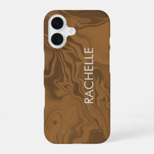 Marmer bruine textuur met eigen naam iPhone 16 hoesje