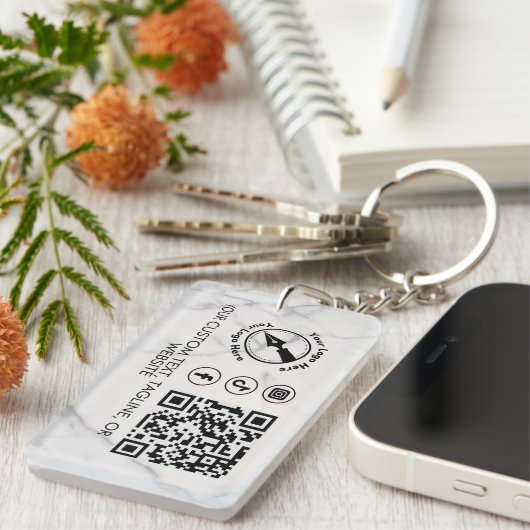 Marmer Custom Logo QR Social Marketing Notaris Sleutelhanger (Voorkant Rechts)