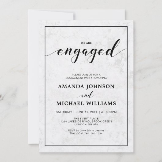 Marmer | Eenvoudige moderne Typografie Engagement Kaart (Voorkant)