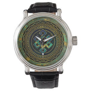 Marmer en Abalone eindeloze Knot in Mandala Horloge