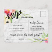 Marmer en Boho Flowers Menu Keuze RSVP Briefkaart (Achterkant)