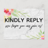 Marmer en Boho Flowers Menu Keuze RSVP Briefkaart (Voorkant)