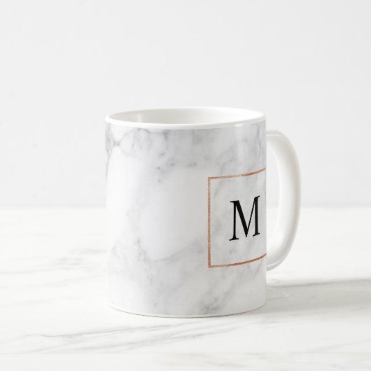 Marmer en Faux Folie Border Monogram Initiaal Mok (Voorkant rechts)
