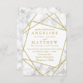 Marmer en Faux Gold Geometric Wedding Invite Kaart (Voorkant / Achterkant)