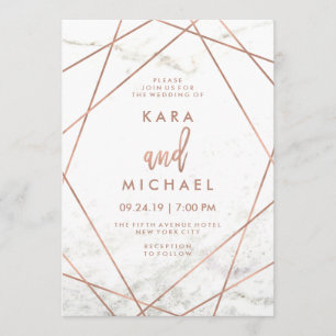 Marmer en Faux Roos Gold Geometric Wedding Invite Kaart