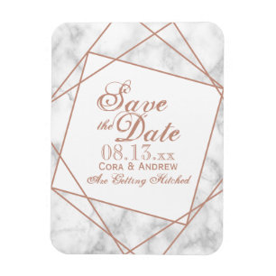 Marmer en Faux Roos Gold Save the Date Magneet