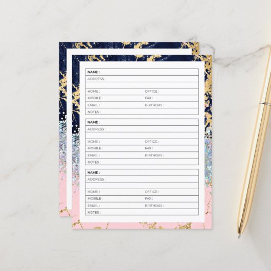 Marmer en glitter adresboek pagina (Voorkant / Achterkant in situ)